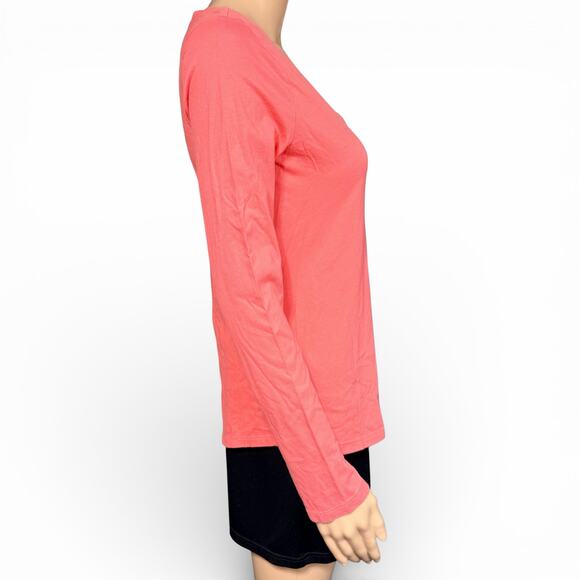Old Navy Womens T Shirt Top Relaxed Long Sleeve Pullover V Neck Coral Pink Small - Picture 2 of 9